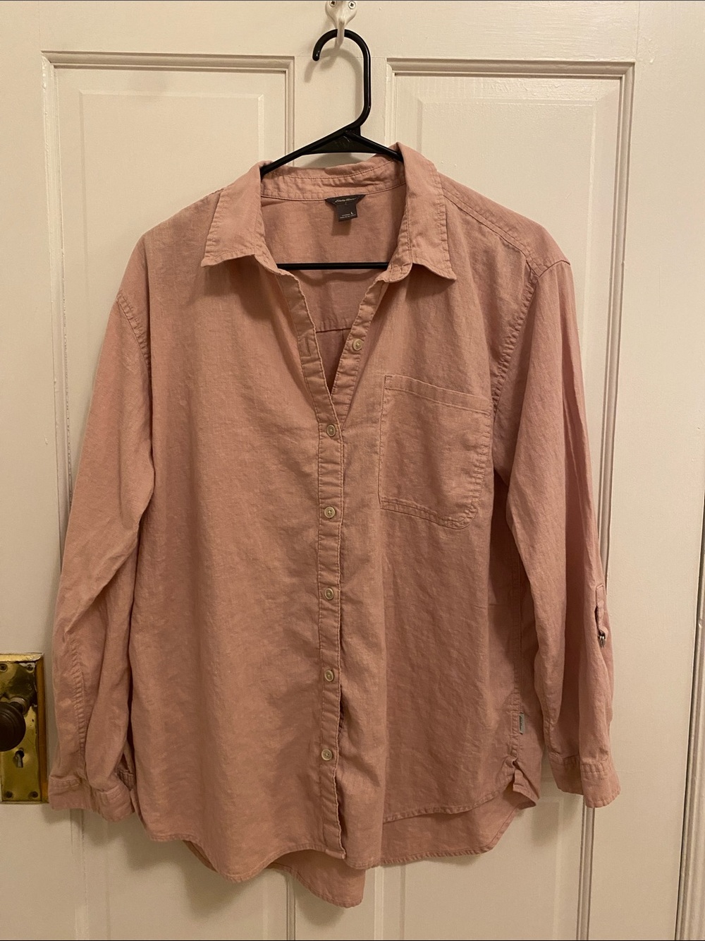 Eddie Bauer Women’s Hemp Cotton Blend Dusty Rose Button-Up Shirt L